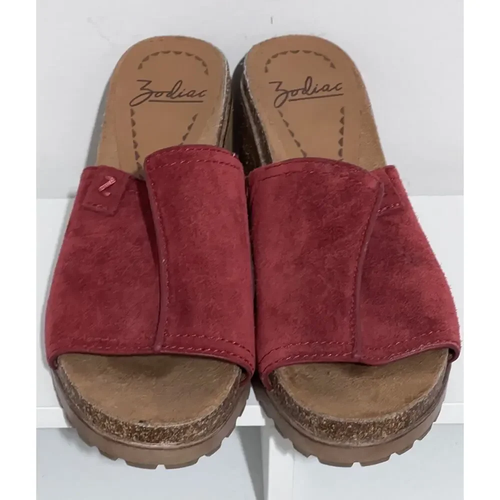 Zodiac Womens 9 Vtg Lissa Red Suede Slide Heel Platform Sandals Shoes Clogs
